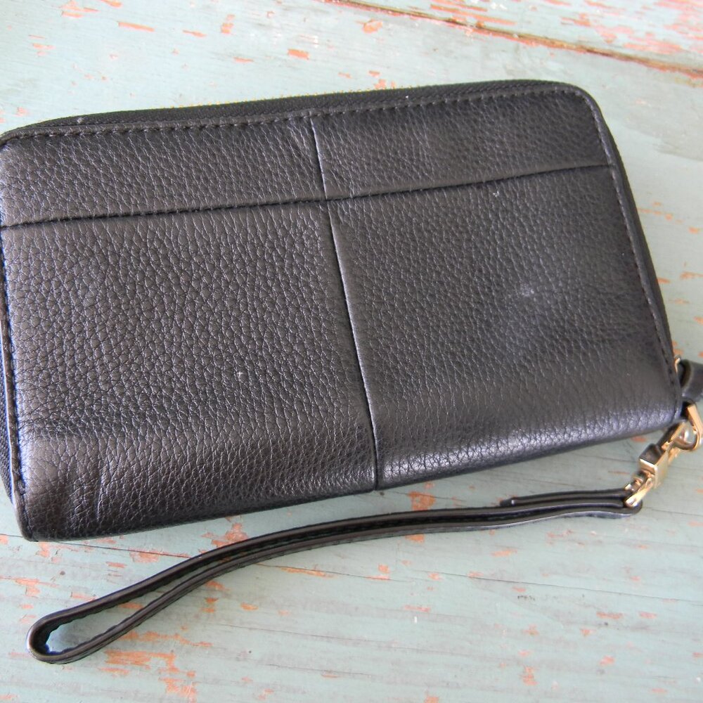 Tory Burch Black Leather Wristlet Clutch with Gold Logo - Picture 3 of 6